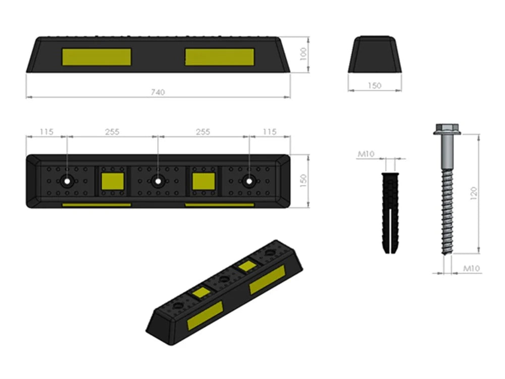 Kauçuk Otopark Stoperi 74 cm | Şerit ve Park Ayırıcı