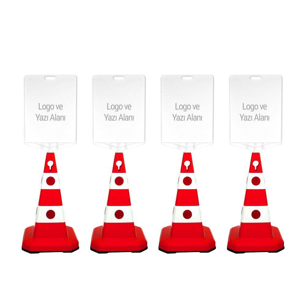 Şirkete Özel Logo Çift Taraf Baskı Ultra Kedi Gözlü Ağırlıklı Trafik Koni 4 Adet Trafik Dubası