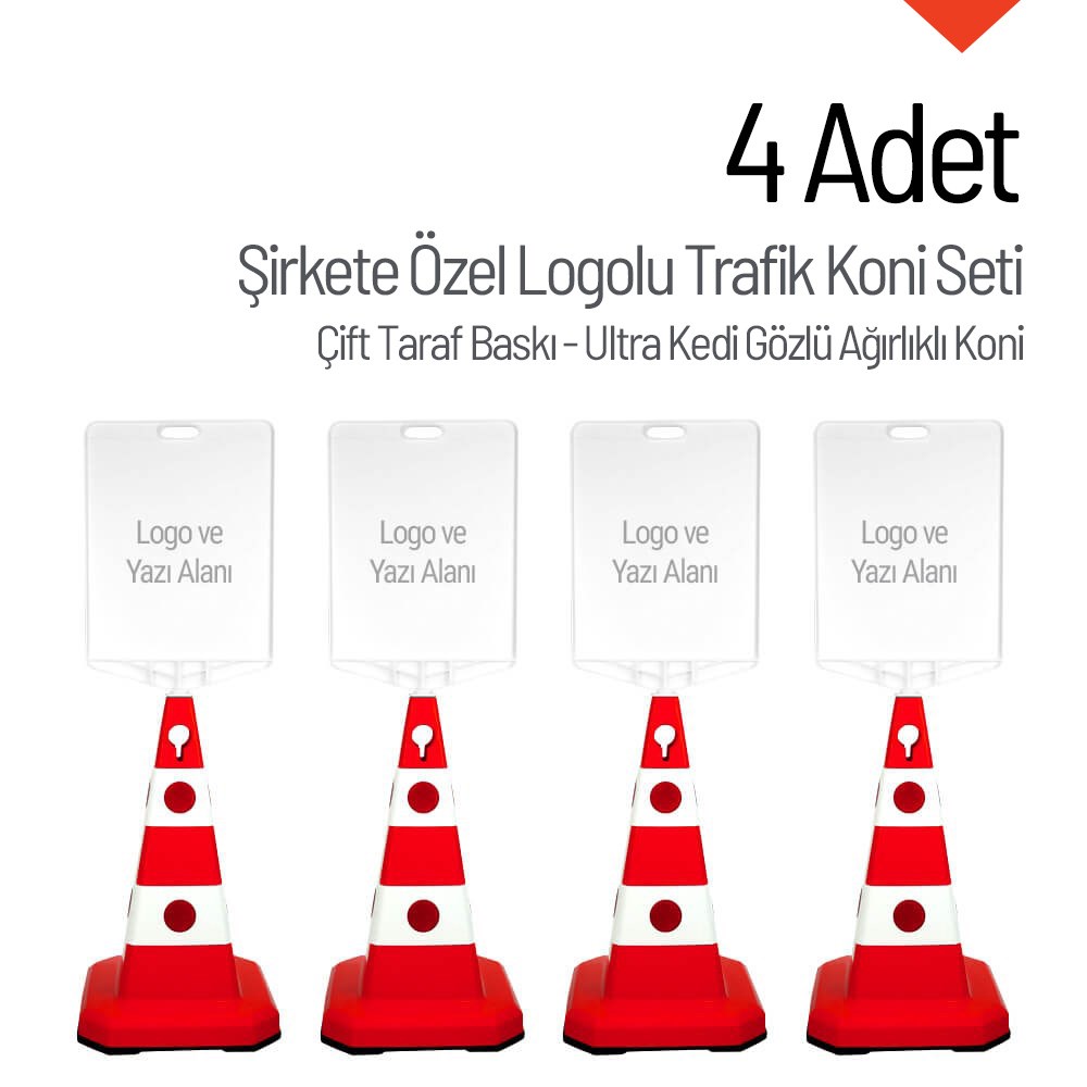 Şirkete Özel Logo Çift Taraf Baskı Ultra Kedi Gözlü Ağırlıklı Trafik Koni 4 Adet Trafik Dubası
